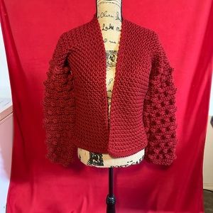 Crochet maroon or red Sweater w/ playful balls on the sleeves yarn : acrylic